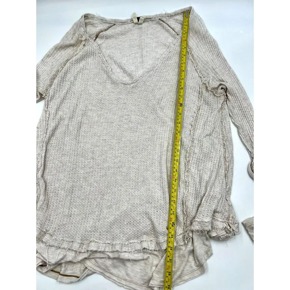 Free People We the Free Laguna Thermal Tunic Raw Edge Frayed Oversized Sz M